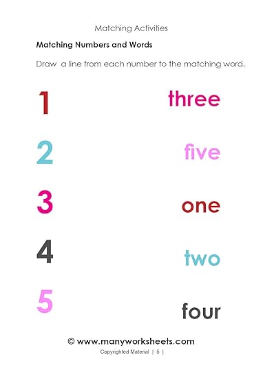 matching numbers 1 5 and words for kindergarten