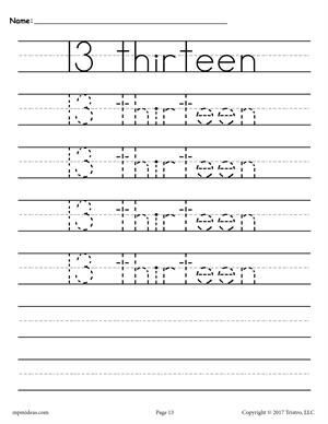 number thirteen tracing worksheet number tracing