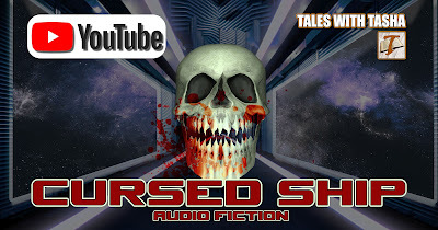 YouTube - Tales with Tasha - Audio Fiction - Cursed Ship - Skull over SciFi backdrop