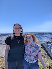 The Princess Blogger and husband in front of a steaming volcano
