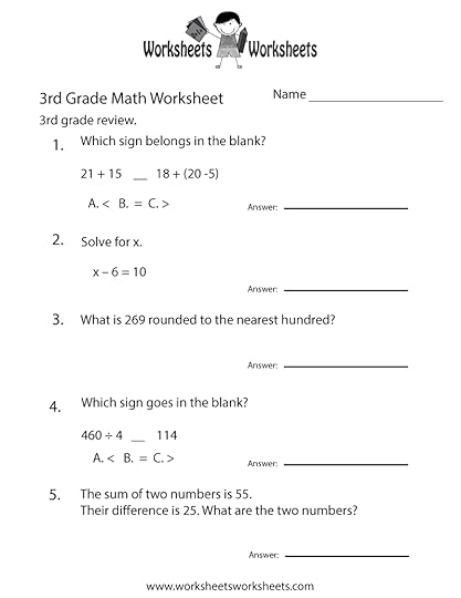 free printable 3rd grade math review worksheet