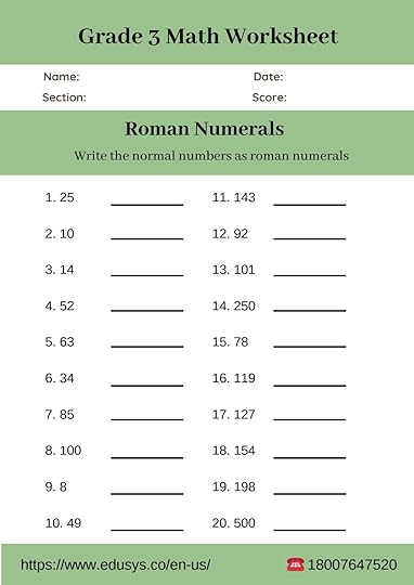 3rd grade math worksheet free pdf on roman numbers by