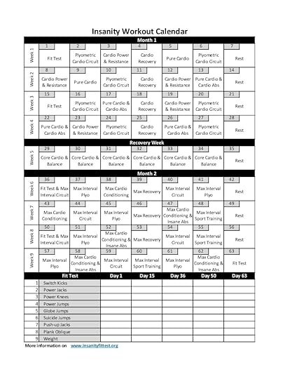 insanity workout calendar
