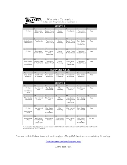 insanity workout calendar workouts pinterest
