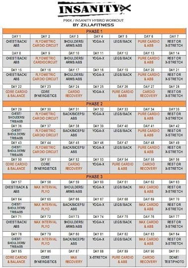 insanity p90x hybrid calendar workout exercises http