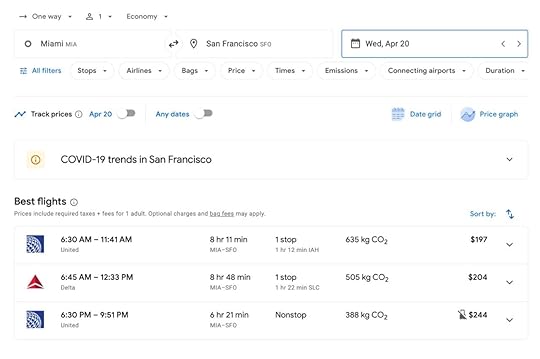 Screenshot from Google Flights flight finder 