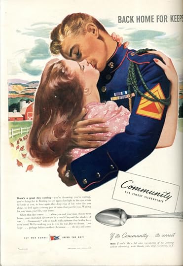 Oneida Silverware “Back Home for Keeps” advertisement looking forward to peacetime when its production will again be available to young couples, 13 Dec 1943 (Western Connecticut State University Archives)