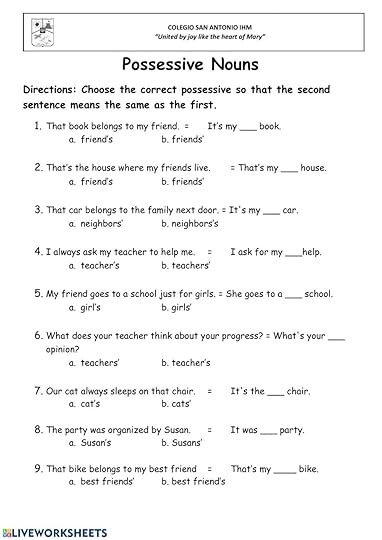possessive nouns interactive worksheet