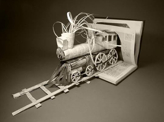 Train book sculpture by Becky Delaware