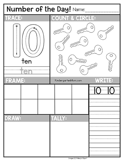 free number of the day worksheets kindergarten mom