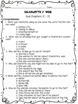 charlottes web quiz chapters 12 22 by deanne may tpt