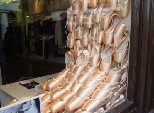 Many, many Bloch ballet shoes in a window. London. Ailish Sinclair | Author