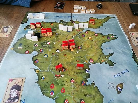 Three groups of red blocks are spread diagnollay across the map from top left to bottom right. Three white York block groups are spread from left to right near the red blocks.