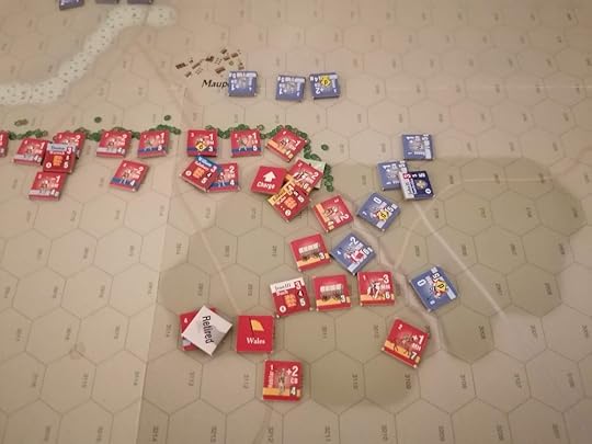 Zoom in picture of the English right flank. The English lines have closed but there are still many French and English troops spread across top and right of the image.