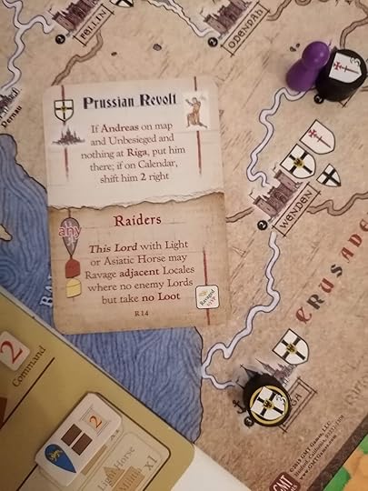 An image of Andreas lord cylinder on the Riga spot on the map with a card called Prussian Revolt describing how he must be placed there in available.