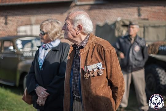 Lucien Bertin in 2017 proudly wearing the medals he earned for his role in the resistance. From Left to Right:Cross of the resistance volunteer combatant, Combatant's Cross, French Liberation Medal, Medal of the Nation's Gratitude