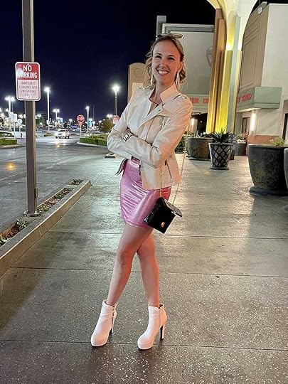 Cristi in a pink dress