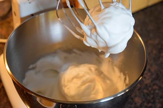 whipped aquafaba with soft peaks