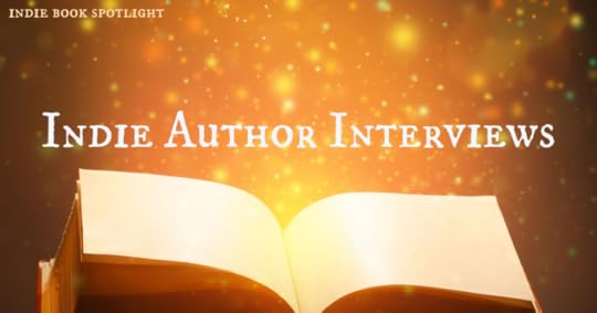 an open book with a bright, starry-type background; text says 'indie book spotlight: indie author interviews'