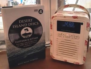 Pic of a Desert Island Discs book and a retro style radio
