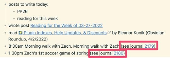 A daily note with references to journal entries in context.