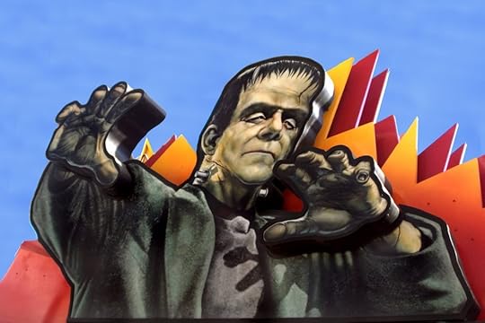 Image: sign of Frankenstein's monster at the Universal Studios parking facility.