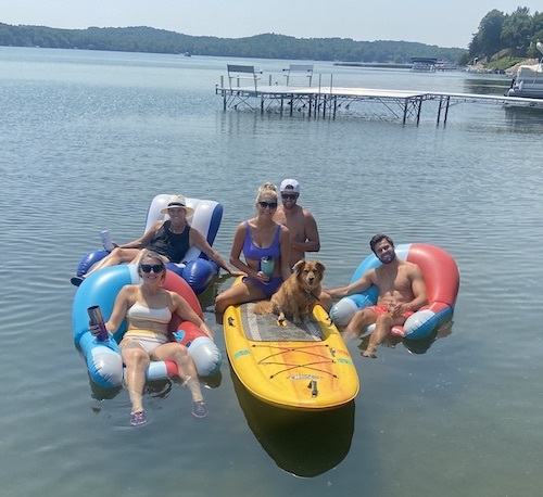 Family at lake