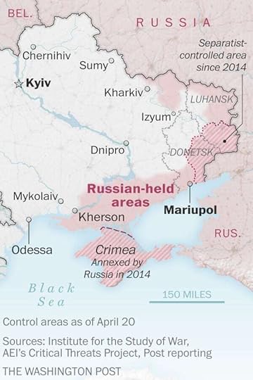 Map of eastern Ukraine showing Russian-held areas and troop movement