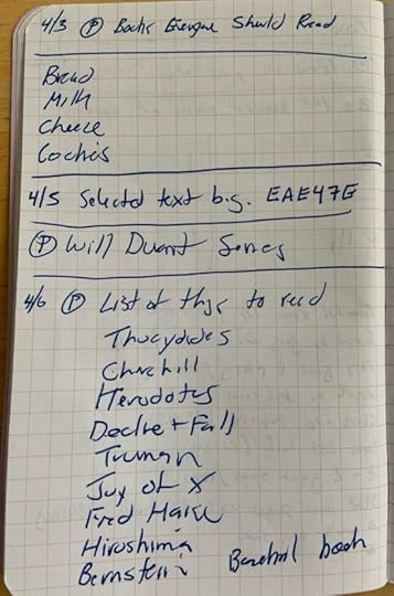 a page from my field notes notebook with my list of books