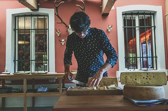 Walter cutting block of cheese