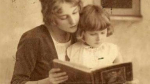 Mother reading daughter 1940ish photo