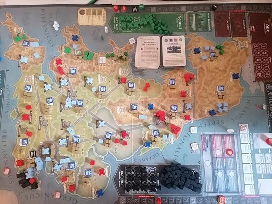 The game board, the top card in the play deck is an Epoch card.