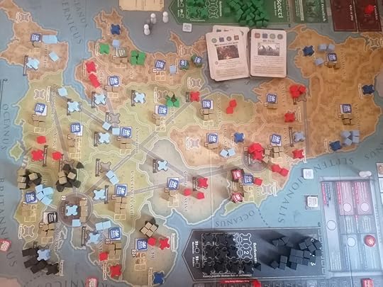 Pendragon board, again there are about 25 Saxon raiders across 3 provinces in the South-East of England, while the Scotti raid the midlands with a smaller force.