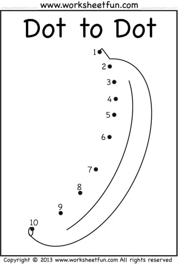 dot to dot numbers 1 10 eight worksheets banana