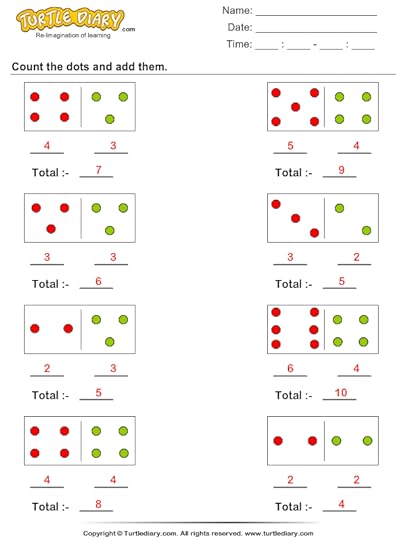 counting and adding dot figures worksheet turtle diary