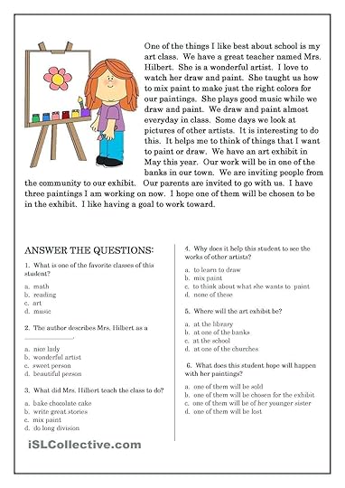 4th grade reading comprehension worksheets multiple choice