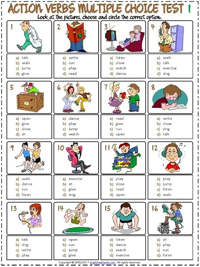 action verbs vocabulary esl multiple choice tests for kids