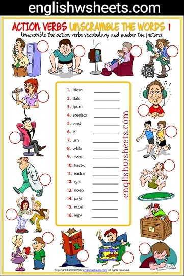 action verbs esl printable unscramble the words worksheets