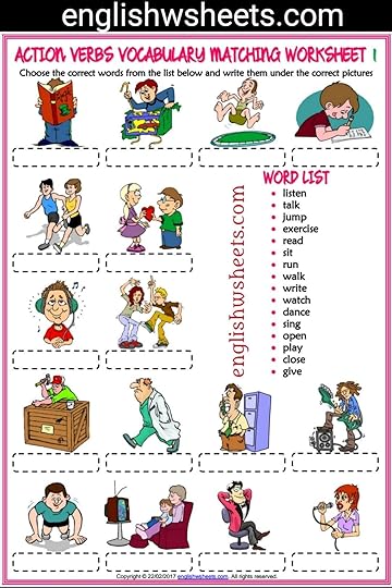 action verbs esl printable matching exercise worksheets