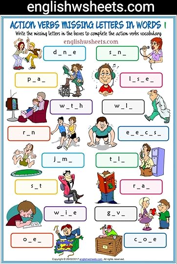 action verbs esl printable missing letters in words