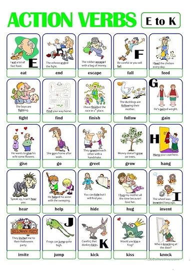 pictionary action verb set 2 from e to k worksheet