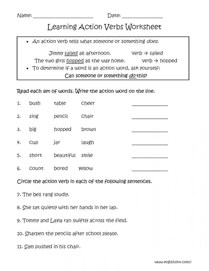 10 action verbs worksheet kindergarten verb worksheets