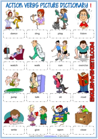 action verbs picture dictionary esl worksheets for kids