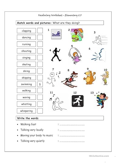 vocabulary matching worksheet elementary 23 action