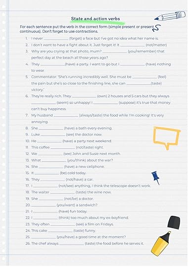 state and action verbs worksheet
