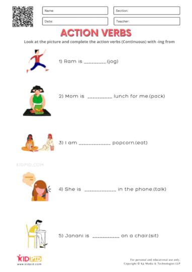 action verbs ending in ing printable worksheets for