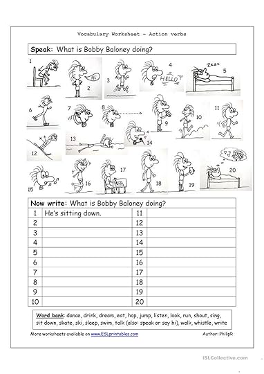 vocabulary matching worksheet action verbs english esl