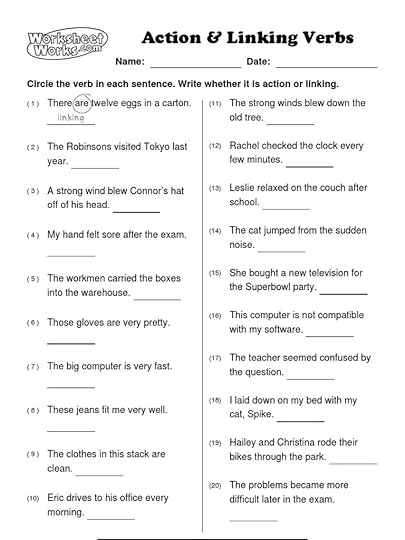 worksheet works action linking verbs 1