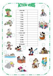simple action verbs with pictures esl worksheet by remziye
