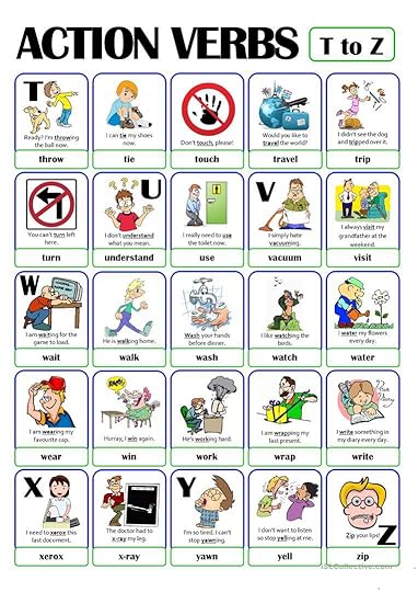 pictionary action verb set 5 from t to z english